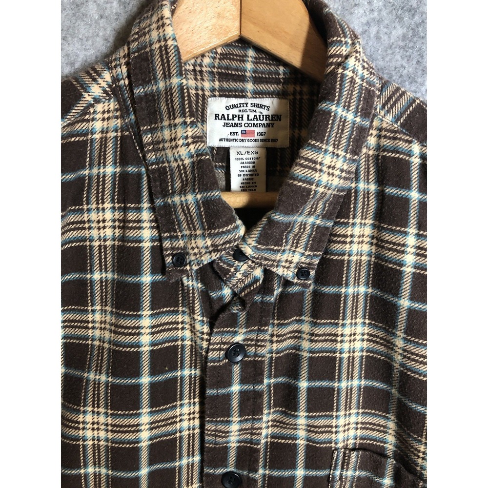 Ralph Lauren Shirt Men XL Brown Plaid Flannel Button Down Workwear Western Ranch